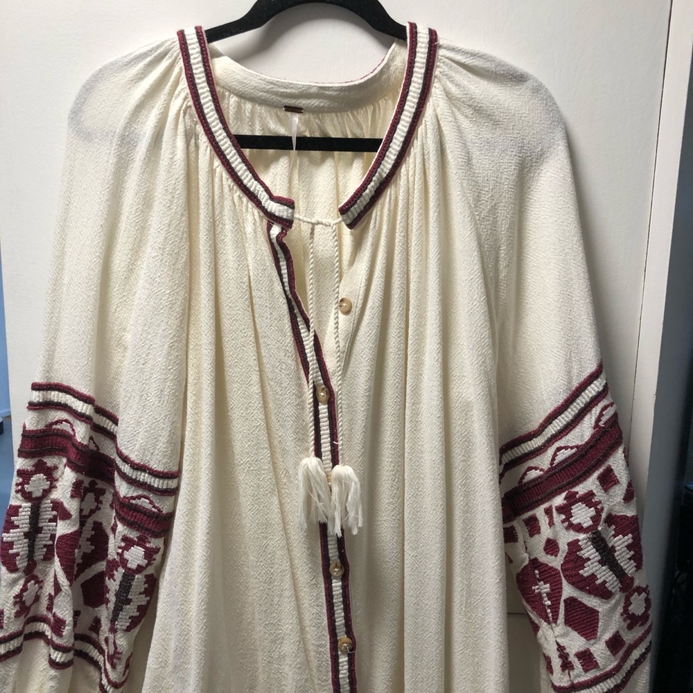Free People Cream Embroidered Tunic Top - Picture 6 of 9